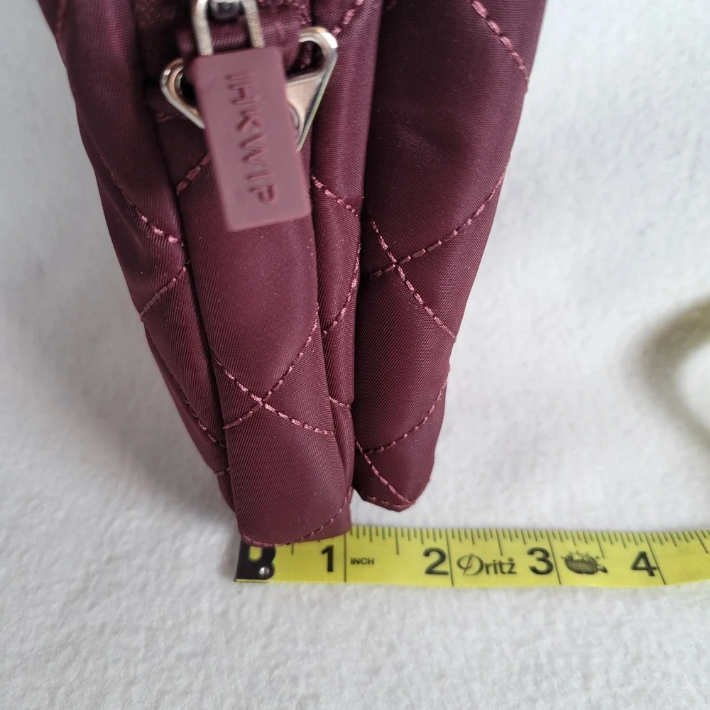 IHKWIP Womens Cellphone Crossbody Chit-Chat RFID Nylon Wallet Burgundy Bag
